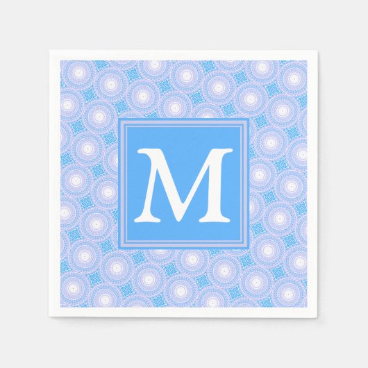 Monogram Electric Blue Circles pattern Serviette (Vorderseite)