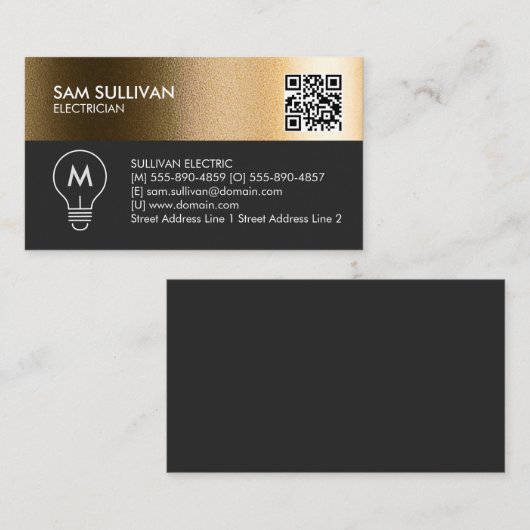 Monogram Electrician Electrical Contractor Visitenkarte (Vorne/Hinten)
