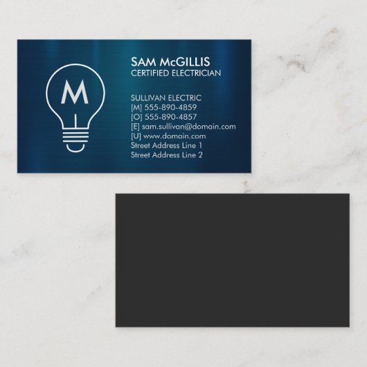 Monogram Electrician Electrical Contractor Visitenkarte (Vorne/Hinten)