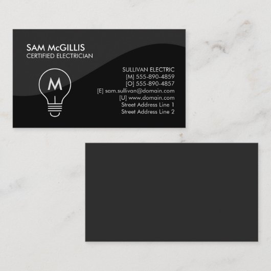 Monogram Electrician Electrical Contractor Visitenkarte (Vorne/Hinten)