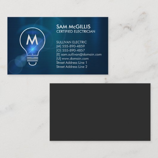Monogram Electrician Electrical Contractor Visitenkarte (Vorne/Hinten)