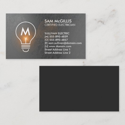 Monogram Electrician Electrical Contractor Visitenkarte (Vorne/Hinten)