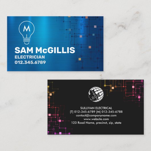 Monogram Electrician Electrical Contractor Visitenkarte (Vorne/Hinten)