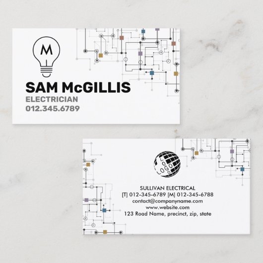 Monogram Electrician Electrical Contractor Visitenkarte (Vorne/Hinten)