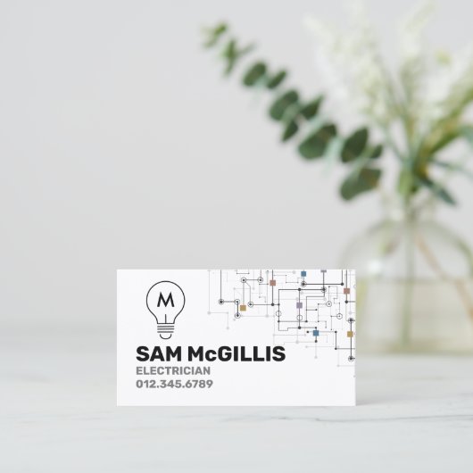 Monogram Electrician Electrical Contractor Visitenkarte (Stehend Vorderseite)