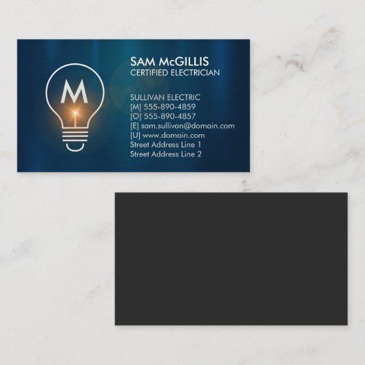 Monogram Electrician Electrical Contractor Visitenkarte (Vorne/Hinten)