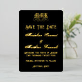 Monogram EleganBlack and Gold Save the Date Folieneinladung (Stehend vorne)