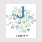 Monogram Elegance Blue Green Watercolor-Blume Aufkleber (Blatt)