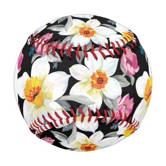 Monogram-Elegance-Muster mit NarzissenBlume Baseball (Vorderseite)