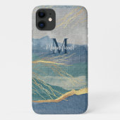 Monogram Elegane Gold Blue Landscape Case-Mate iPhone Hülle (Rückseite)