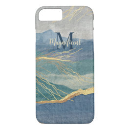 Monogram Elegane Gold Blue Landscape Case-Mate iPhone Hülle
