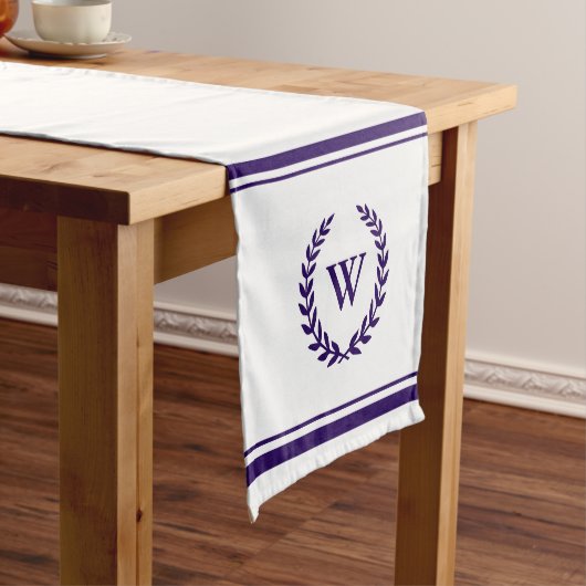 Monogram Elegane Navy Blue White Table Runner Kurzer Tischläufer (Beispiel)