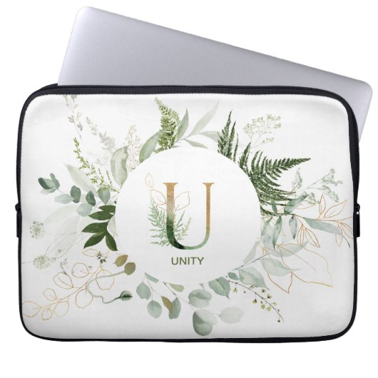Monogram Elegane U Foliage Wreath Laptop Sleeve (Vorderseite)