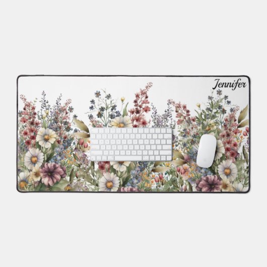 Monogram Eleganfarbene Wildblume floral Schreibtischunterlage (Tastatur & Maus)
