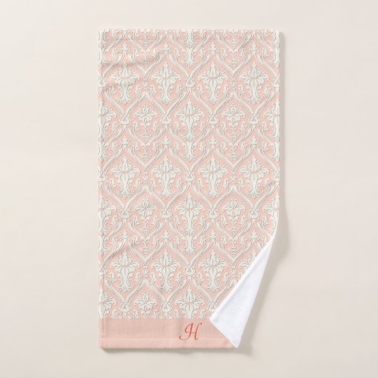 Monogram Eleganpeach & White Damask Badhandtuch Set (Handtuch)