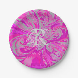 Monogram Elegant Abstrakt Fuchsia Pink Floral Pappteller
