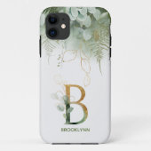 Monogram Elegant B Greenery Case-Mate iPhone Case (Rückseite)