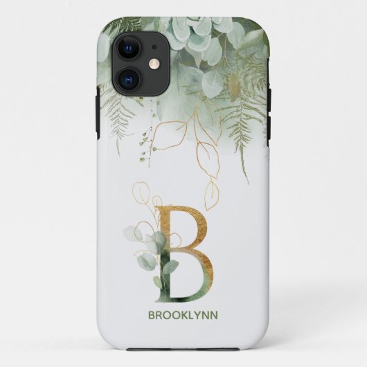 Monogram Elegant B Greenery Case-Mate iPhone Case (Rückseite)