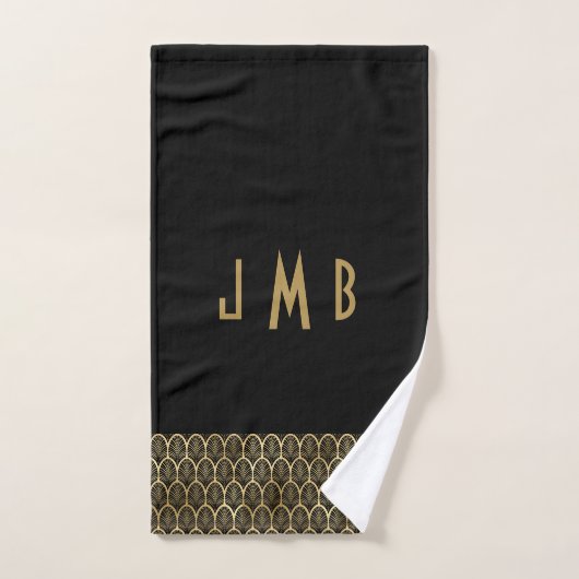 Monogram Elegant Black and Gold Art Deco Gatsby Badhandtuch Set (Handtuch)