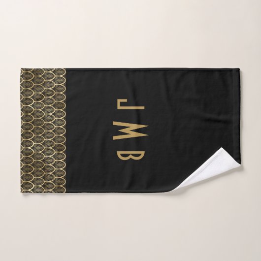 Monogram Elegant Black and Gold Art Deco Gatsby Badhandtuch Set (Handtuch)