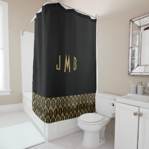 Monogram Elegant Black and Gold Art Deco Gatsby Duschvorhang