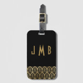 Monogram Elegant Black and Gold Art Deco Gatsby Gepäckanhänger (Vorderseite Vertikal)