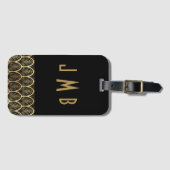Monogram Elegant Black and Gold Art Deco Gatsby Gepäckanhänger (Vorderseite (Horizontal))