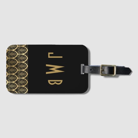 Monogram Elegant Black and Gold Art Deco Gatsby Gepäckanhänger (Vorderseite (Horizontal))