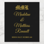 Monogram Elegant Black and Gold Wedding Weinetikett (Einzelnes Label)
