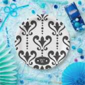 Monogram Elegant Black and White Damask Pappteller (Party)