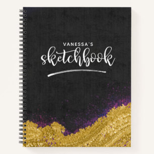 Monogram Elegant Black Artist Sketchbook mit Namen Notizblock