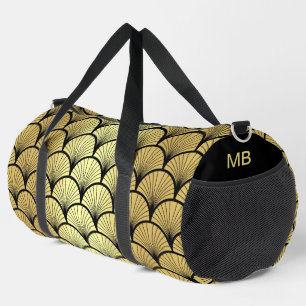 Monogram Elegant Black Gold Art Deco Muster Duffle Bag