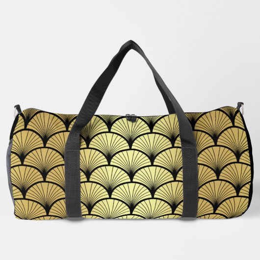 Monogram Elegant Black Gold Art Deco Muster Duffle Bag (Rückseite)