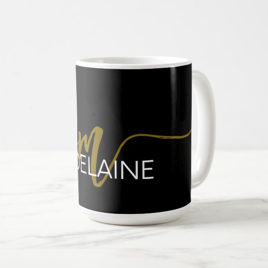 Monogram Elegant Black Gold Kaffeetasse (VorderseiteRechts)