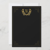 Monogram Elegant Black Gold Leaf Wedding Einladung (Rückseite)