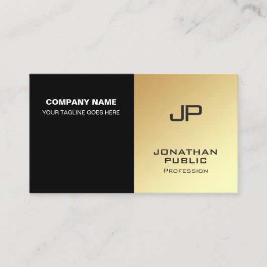 Monogram Elegant Black Gold Modernes Design Visitenkarte (Vorderseite)