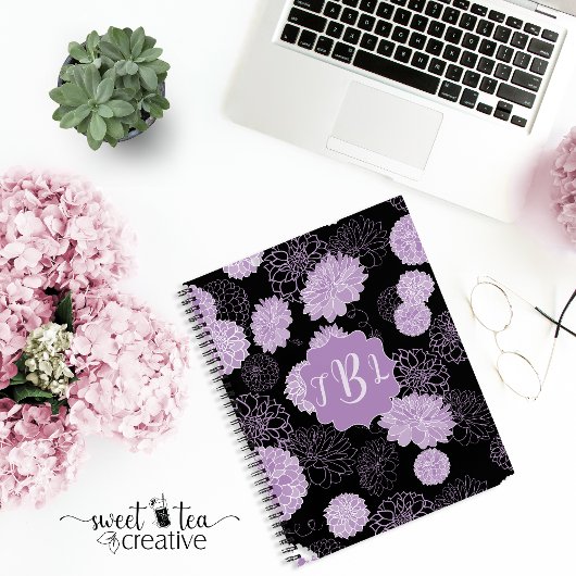 Monogram Elegant Black Spiral Notebook Notizblock