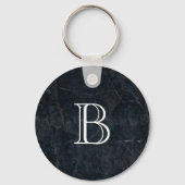 Monogram Elegant Black Stone Texture Schlüsselanhänger (Vorderseite)