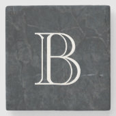 Monogram Elegant Black Stone Texture Steinuntersetzer (Vorderseite)