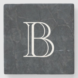 Monogram Elegant Black Stone Texture Steinuntersetzer