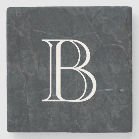 Monogram Elegant Black Stone Texture Steinuntersetzer (Vorderseite)