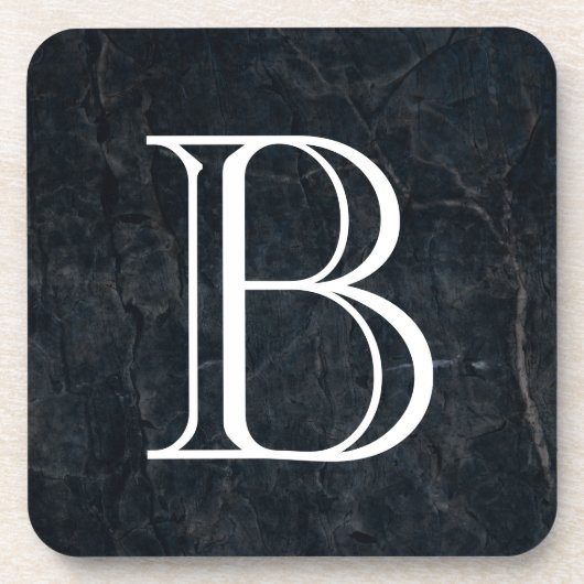 Monogram Elegant Black Stone Texture Untersetzer (Vorderseite)