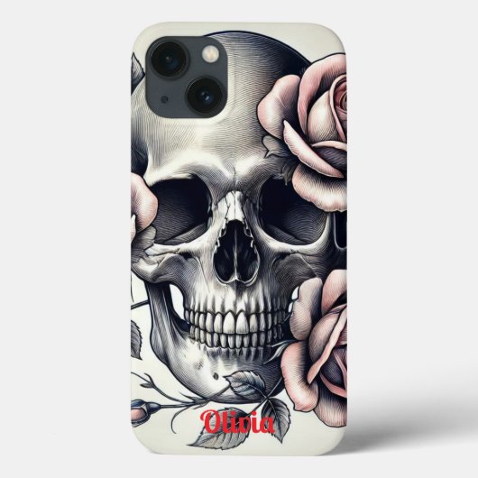 Monogram Elegant Bläserskelett Skull Pink Roses Case-Mate iPhone Hülle (Rückseite)