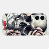 Monogram Elegant Bläserskelett Skull Pink Roses Case-Mate iPhone Hülle (Rückseite (Horizontal))