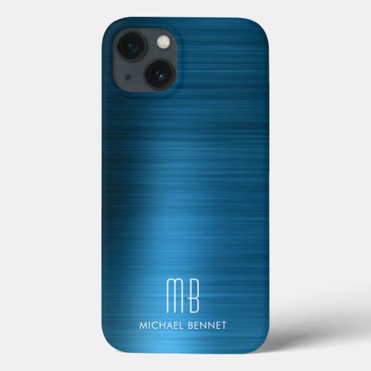 Monogram Elegant Blau Gebürstetes Metall Case-Mate iPhone Hülle (Rückseite)
