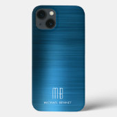Monogram Elegant Blue Brushed Metal Case-Mate iPhone Hülle (Rückseite)
