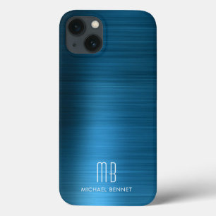 Monogram Elegant Blue Brushed Metal Case-Mate iPhone Hülle