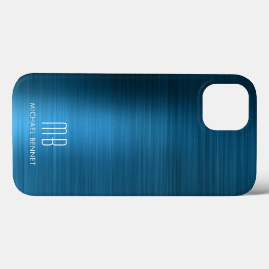 Monogram Elegant Blue Brushed Metal Case-Mate iPhone Hülle (Rückseite (Horizontal))