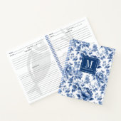 Monogram Elegant Blue Floral Cookbook Rezept Notizblock (Innenseite)