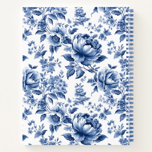 Monogram Elegant Blue Floral Cookbook Rezept Notizblock (Rückseite)